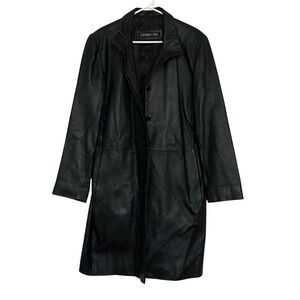 London Fog Women's Elegant Black Knee Length Leather Jacket